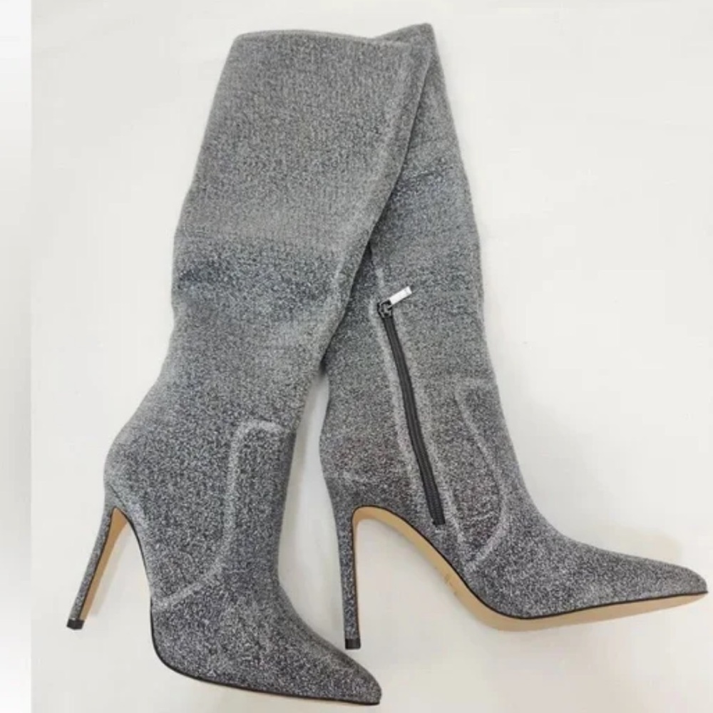 NWT Marc Fisher LTD Silver Glitter Women's Knee Boots Size 10